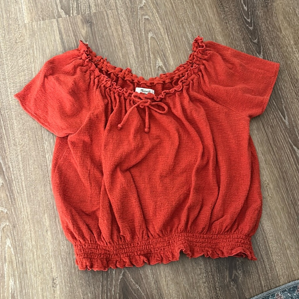 Madewell Red Short Sleeve Peasant Top